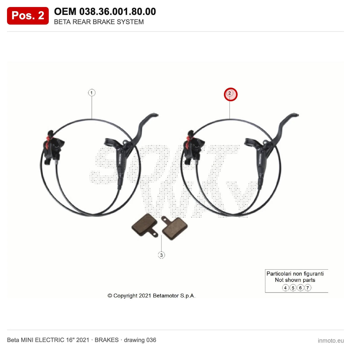 BETA REAR BRAKE SYSTEM – OEM 038.36.001.80.00, position 2 on the Beta MINI ELECTRIC 16" 2021 brakes drawing