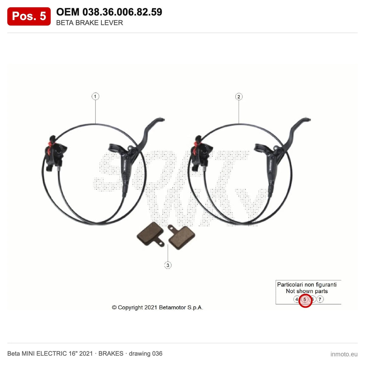 BETA BRAKE LEVER – OEM 038.36.006.82.59, position 5 on the Beta MINI ELECTRIC 16" 2021 brakes drawing