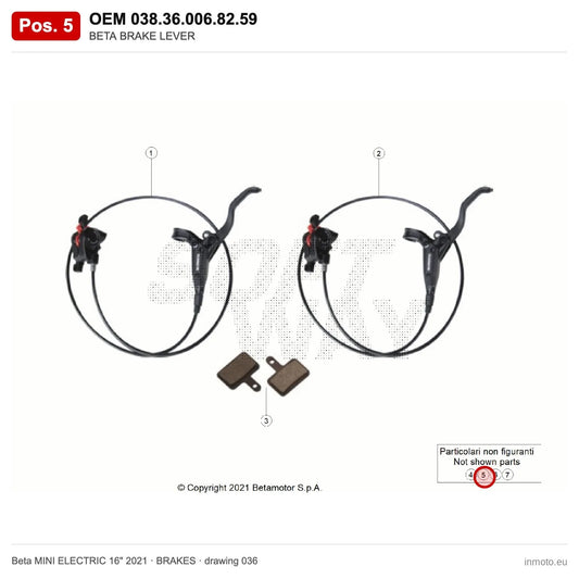 BETA BRAKE LEVER – OEM 038.36.006.82.59, position 5 on the Beta MINI ELECTRIC 16" 2021 brakes drawing