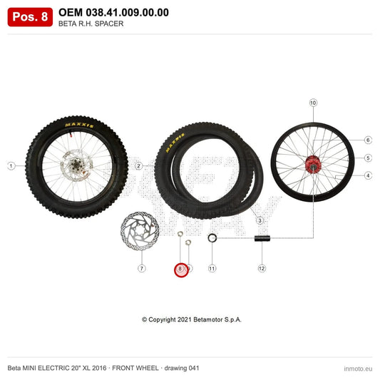 BETA R.H. SPACER – OEM 038.41.009.00.00, position 8 on the Beta MINI ELECTRIC 20" XL 2016 front wheel drawing