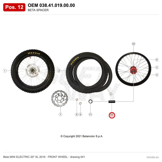 BETA SPACER – OEM 038.41.019.00.00, position 12 on the Beta MINI ELECTRIC 20" XL 2016 front wheel drawing
