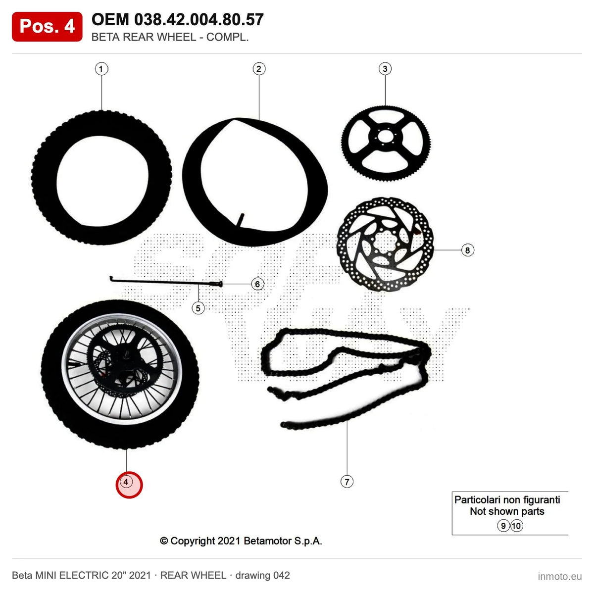 BETA REAR WHEEL - COMPL. – OEM 038.42.004.80.57, position 4 on the Beta MINI ELECTRIC 20" 2021 rear wheel drawing