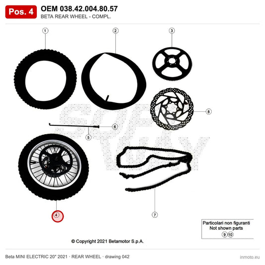 BETA REAR WHEEL - COMPL. – OEM 038.42.004.80.57, position 4 on the Beta MINI ELECTRIC 20" 2021 rear wheel drawing