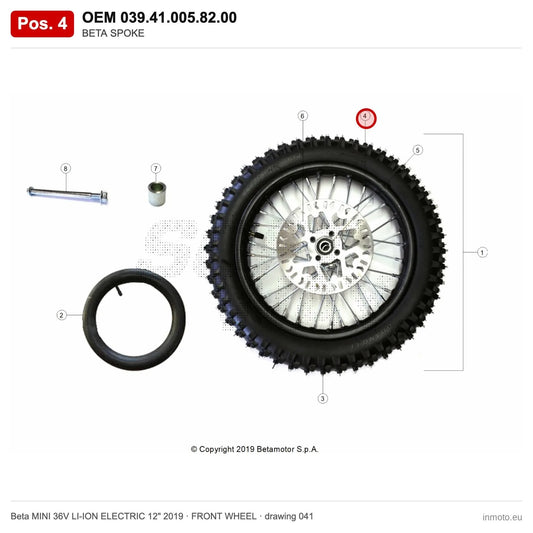 BETA SPOKE – OEM 039.41.005.82.00, position 4 on the Beta MINI 36V LI-ION ELECTRIC 12" 2019 front wheel drawing