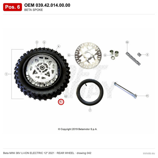 BETA SPOKE – OEM 039.42.014.00.00, position 6 on the Beta MINI 36V LI-ION ELECTRIC 12" 2021 rear wheel drawing