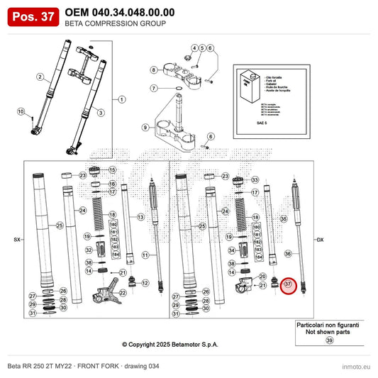 BETA COMPRESSION GROUP – OEM 040.34.048.00.00, position 37 on the Beta RR 250 2T MY22 front fork drawing