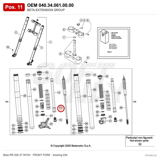 BETA EXTENSION GROUP – OEM 040.34.061.00.00, position 11 on the Beta RR 250 2T MY24 front fork drawing