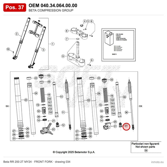 BETA COMPRESSION GROUP – OEM 040.34.064.00.00, position 37 on the Beta RR 250 2T MY24 front fork drawing