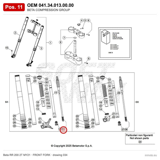 BETA COMPRESSION GROUP – OEM 041.34.013.00.00, position 11 on the Beta RR 200 2T MY21 front fork drawing