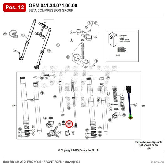 BETA COMPRESSION GROUP – OEM 041.34.071.00.00, position 12 on the Beta RR 125 2T X-PRO MY27 front fork drawing