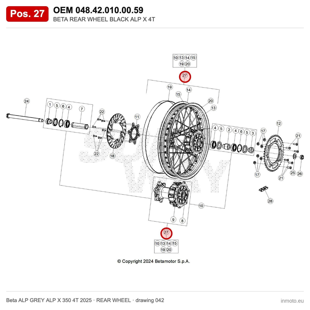 BETA REAR WHEEL BLACK ALP X 4T – OEM 048.42.010.00.59, position 27 on the Beta ALP GREY ALP X 350 4T 2025 rear wheel drawing