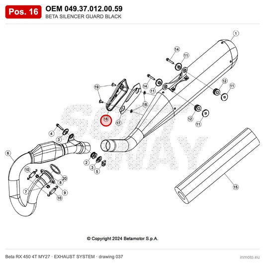 BETA SILENCER GUARD BLACK – OEM 049.37.012.00.59, position 16 on the Beta RX 450 4T MY27 exhaust system drawing
