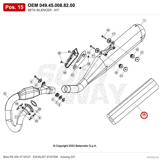 BETA SILENCER - KIT – OEM 049.45.008.82.00, position 15 on the Beta RX 450 4T MY27 exhaust system drawing