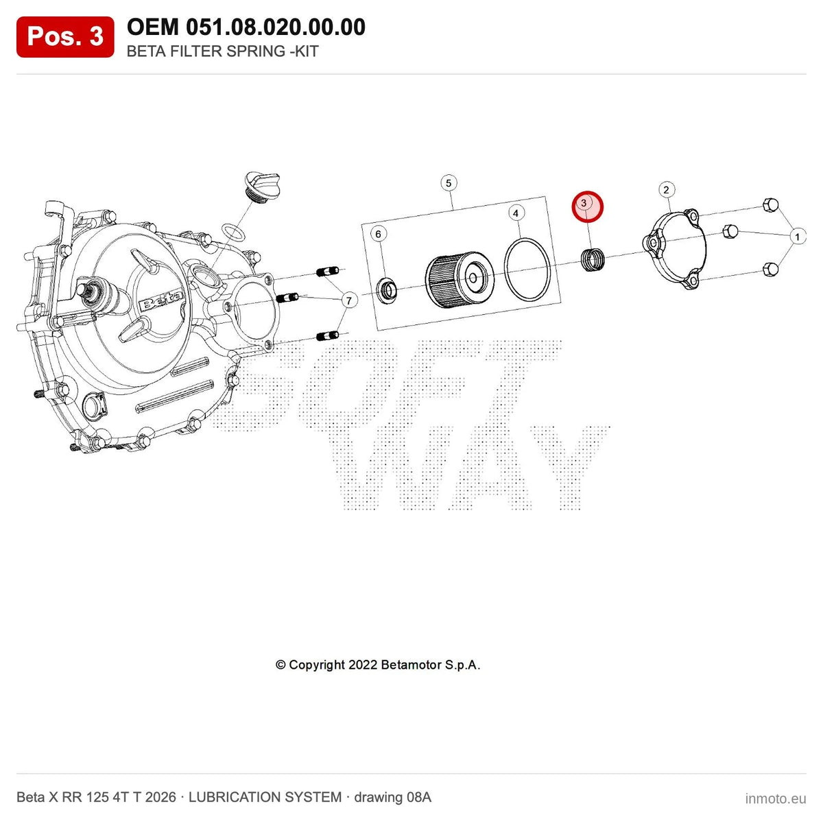 BETA FILTER SPRING -KIT – OEM 051.08.020.00.00, position 3 on the Beta X RR 125 4T T 2026 lubrication system drawing