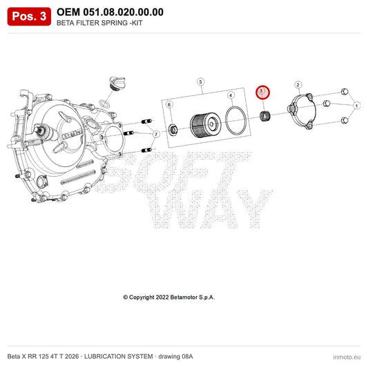BETA FILTER SPRING -KIT – OEM 051.08.020.00.00, position 3 on the Beta X RR 125 4T T 2026 lubrication system drawing
