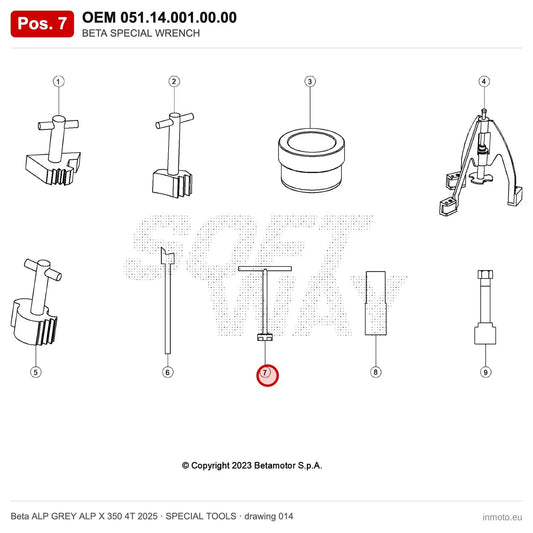 BETA SPECIAL WRENCH – OEM 051.14.001.00.00, position 7 on the Beta ALP GREY ALP X 350 4T 2025 special tools drawing