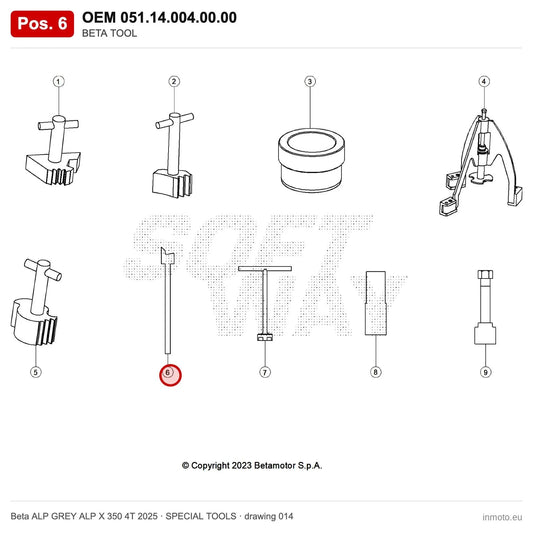 BETA TOOL – OEM 051.14.004.00.00, position 6 on the Beta ALP GREY ALP X 350 4T 2025 special tools drawing