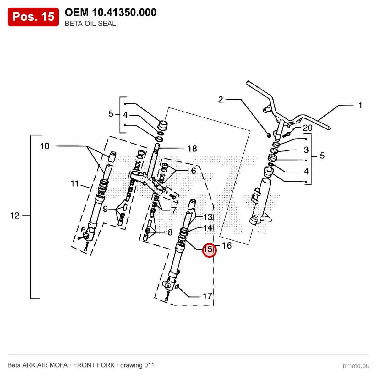BETA OIL SEAL – OEM 10.41350.000, shown on the Beta ARK AIR MOFA front fork drawing