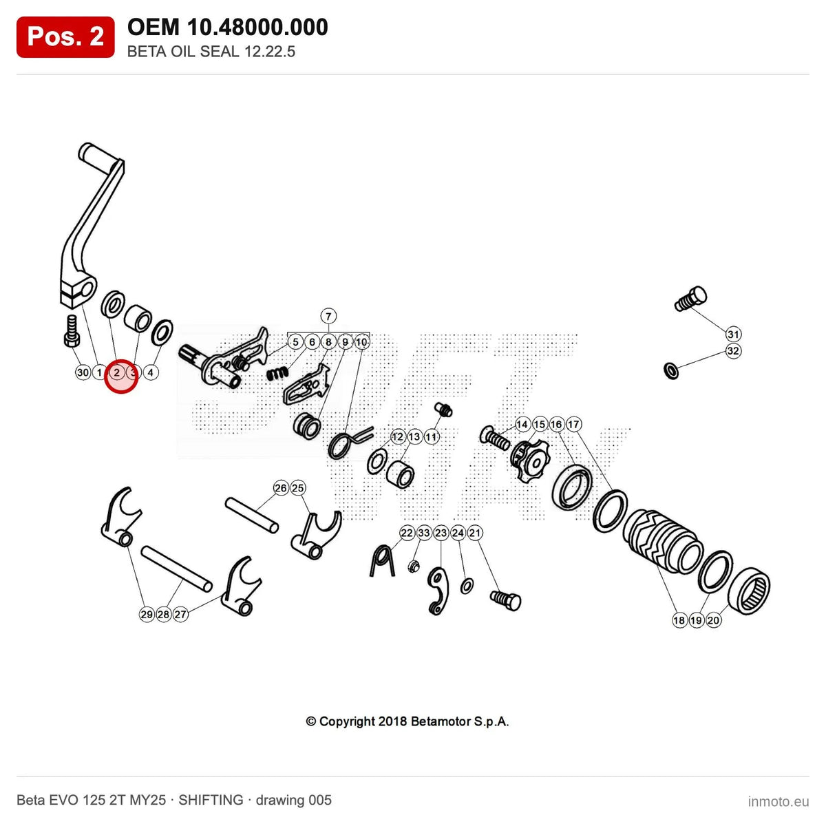 BETA OIL SEAL 12.22.5 – OEM 10.48000.000, position 2 on the Beta EVO 125 2T MY25 shifting drawing