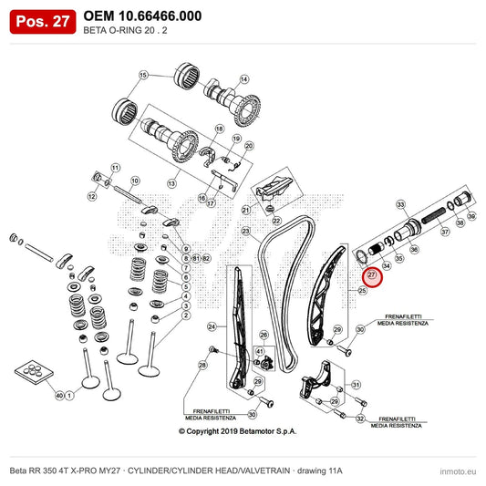 BETA O-RING 20 . 2 – OEM 10.66466.000, position 27 on the Beta RR 350 4T X-PRO MY27 cylinder/cylinder head/valvetrain drawing