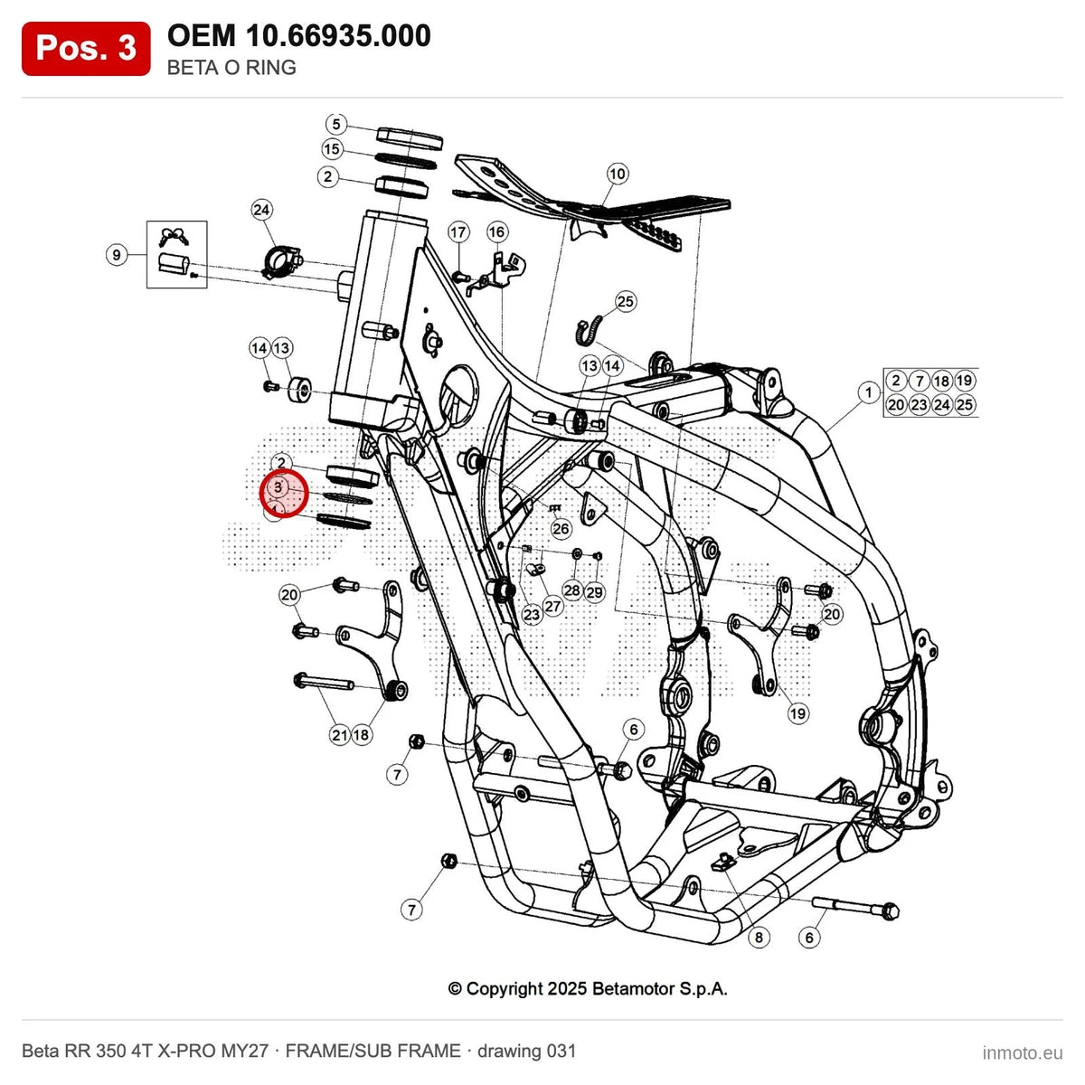 BETA O RING – OEM 10.66935.000, position 3 on the Beta RR 350 4T X-PRO MY27 frame/sub frame drawing