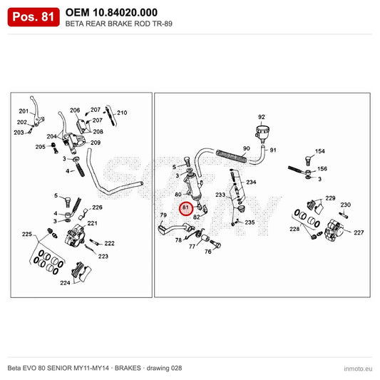 BETA REAR BRAKE ROD TR-89 – OEM 10.84020.000, position 81 on the Beta EVO 80 SENIOR MY11-MY14 brakes drawing