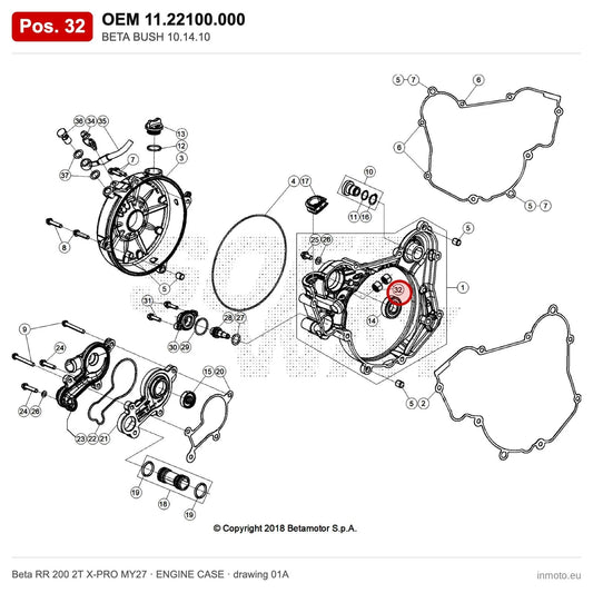 BETA BUSH 10.14.10 – OEM 11.22100.000, position 32 on the Beta RR 200 2T X-PRO MY27 engine case drawing