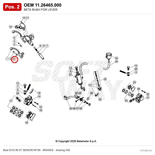 BETA BUSH FOR LEVER – OEM 11.26465.000, position 2 on the Beta EVO 80 2T SENIOR MY26 brakes drawing
