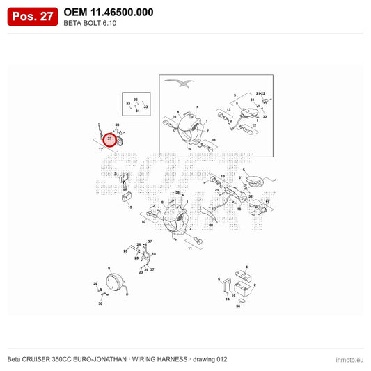 BETA BOLT 6.10 – OEM 11.46500.000, position 27 on the Beta CRUISER 350CC EURO-JONATHAN wiring harness drawing