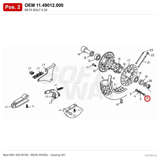 BETA BOLT 6.20 – OEM 11.49012.000, position 2 on the Beta REV 200 MY08 rear wheel drawing
