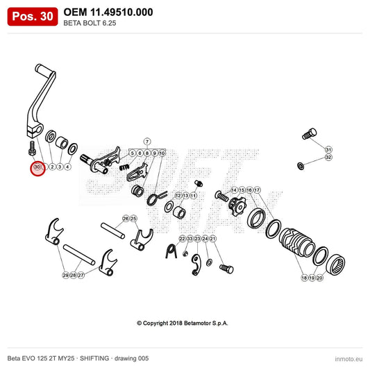BETA BOLT 6.25 – OEM 11.49510.000, position 30 on the Beta EVO 125 2T MY25 shifting drawing