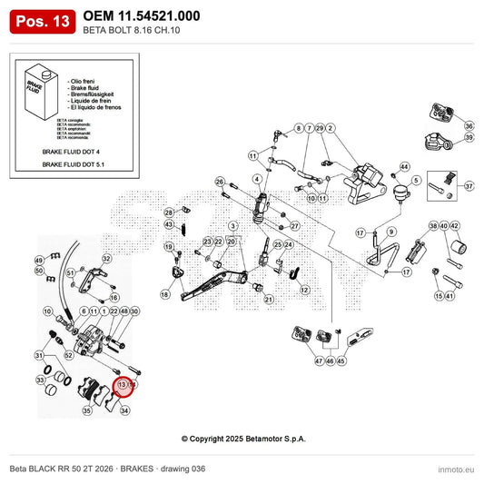 BETA BOLT 8.16 CH.10 – OEM 11.54521.000, position 13 on the Beta BLACK RR 50 2T 2026 brakes drawing