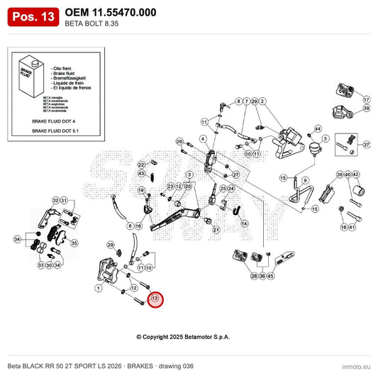 BETA BOLT 8.35 – OEM 11.55470.000, position 13 on the Beta BLACK RR 50 2T SPORT LS 2026 brakes drawing