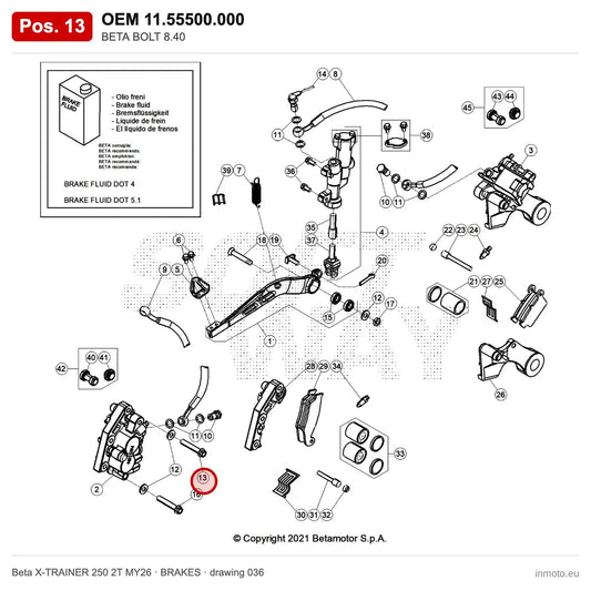 BETA BOLT 8.40 – OEM 11.55500.000, position 13 on the Beta X-TRAINER 250 2T MY26 brakes drawing