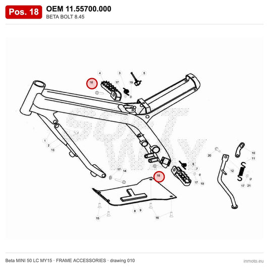BETA BOLT 8.45 – OEM 11.55700.000, position 18 on the Beta MINI 50 LC MY15 frame accessories drawing