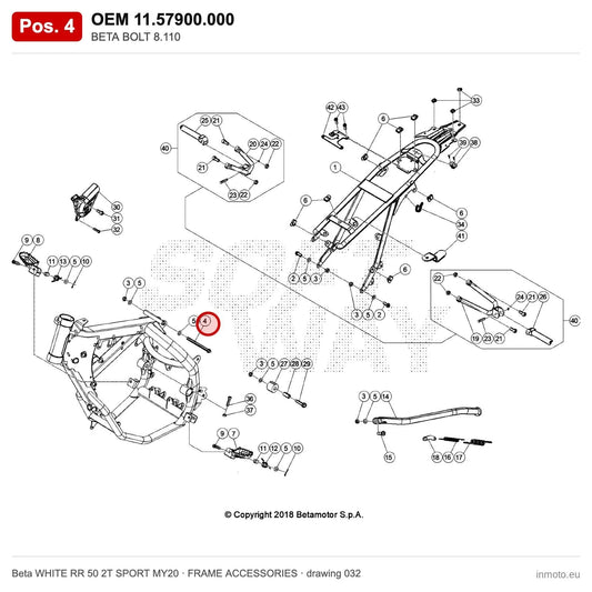 BETA BOLT 8.110 – OEM 11.57900.000, position 4 on the Beta WHITE RR 50 2T SPORT MY20 frame accessories drawing