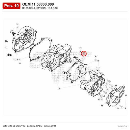 BETA BOLT, SPECIAL 10.1,5.10 – OEM 11.58000.000, position 10 on the Beta MINI 50 LC MY15 engine case drawing