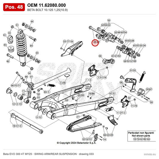 BETA BOLT 10.125 1,25(10.9) – OEM 11.62080.000, position 48 on the Beta EVO 300 4T MY25 swing arm/rear suspension drawing