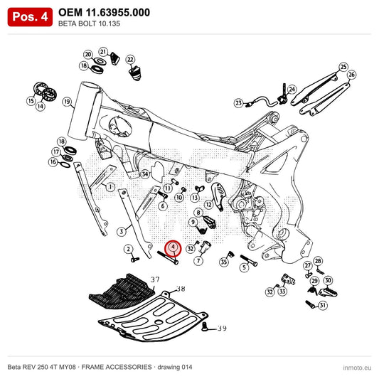 BETA BOLT 10.135 – OEM 11.63955.000, position 4 on the Beta REV 250 4T MY08 frame accessories drawing