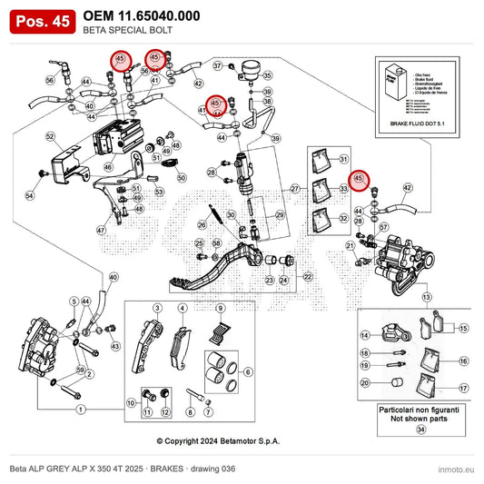 BETA SPECIAL BOLT – OEM 11.65040.000, position 45 on the Beta ALP GREY ALP X 350 4T 2025 brakes drawing