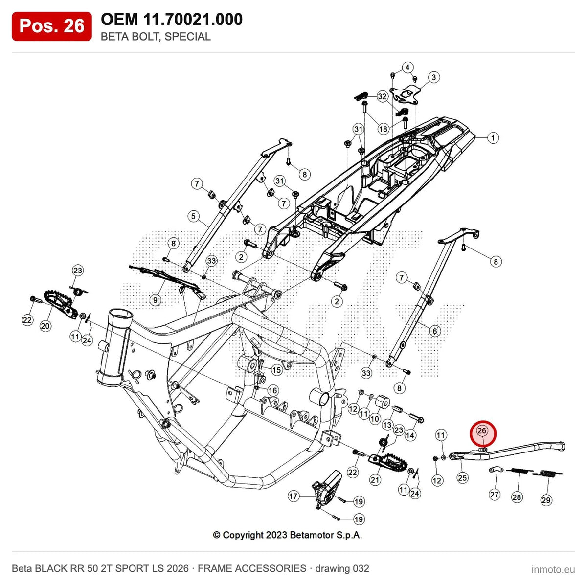 BETA BOLT, SPECIAL – OEM 11.70021.000, position 26 on the Beta BLACK RR 50 2T SPORT LS 2026 frame accessories drawing