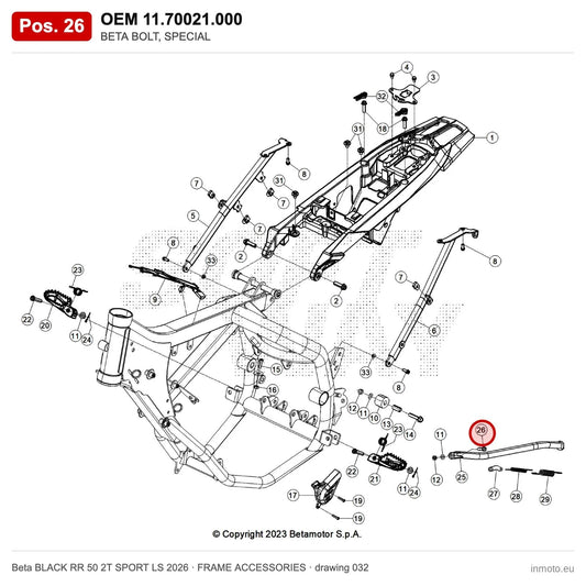 BETA BOLT, SPECIAL – OEM 11.70021.000, position 26 on the Beta BLACK RR 50 2T SPORT LS 2026 frame accessories drawing