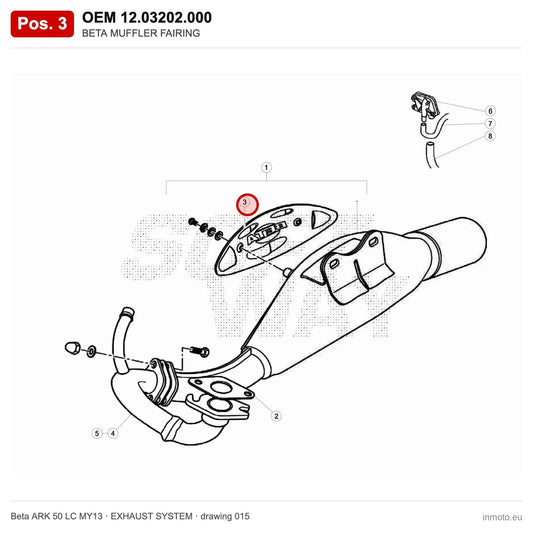 BETA MUFFLER FAIRING – OEM 12.03202.000, position 3 on the Beta ARK 50 LC MY13 exhaust system drawing