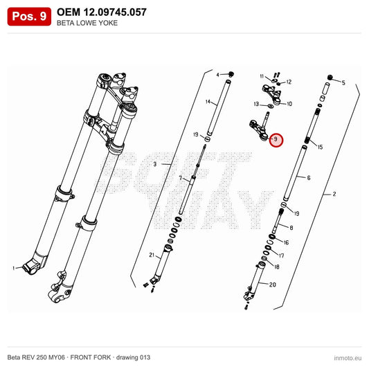 BETA LOWE YOKE – OEM 12.09745.057, position 9 on the Beta REV 250 MY06 front fork drawing