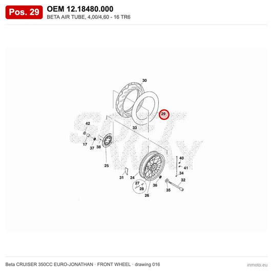 BETA AIR TUBE, 4,00/4,60 - 16 TR6 – OEM 12.18480.000, position 29 on the Beta CRUISER 350CC EURO-JONATHAN front wheel drawing