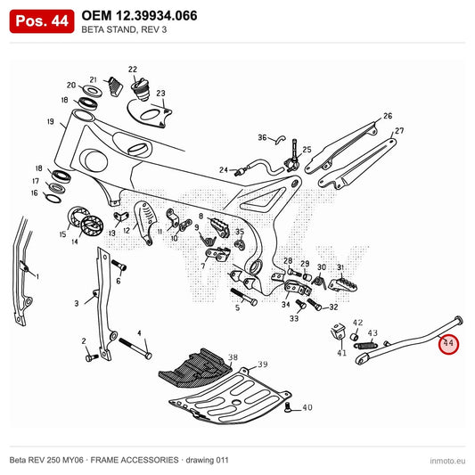 BETA STAND, REV 3 – OEM 12.39934.066, position 44 on the Beta REV 250 MY06 frame accessories drawing