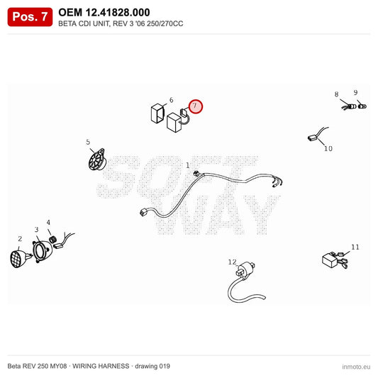 BETA CDI UNIT, REV 3 '06 250/270CC – OEM 12.41828.000, position 7 on the Beta REV 250 MY08 wiring harness drawing