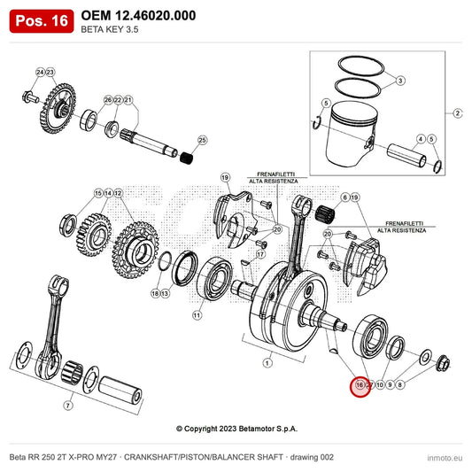 BETA KEY 3.5 – OEM 12.46020.000, position 16 on the Beta RR 250 2T X-PRO MY27 crankshaft/piston/balancer shaft drawing