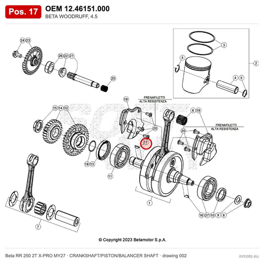 BETA WOODRUFF, 4.5 – OEM 12.46151.000, position 17 on the Beta RR 250 2T X-PRO MY27 crankshaft/piston/balancer shaft drawing