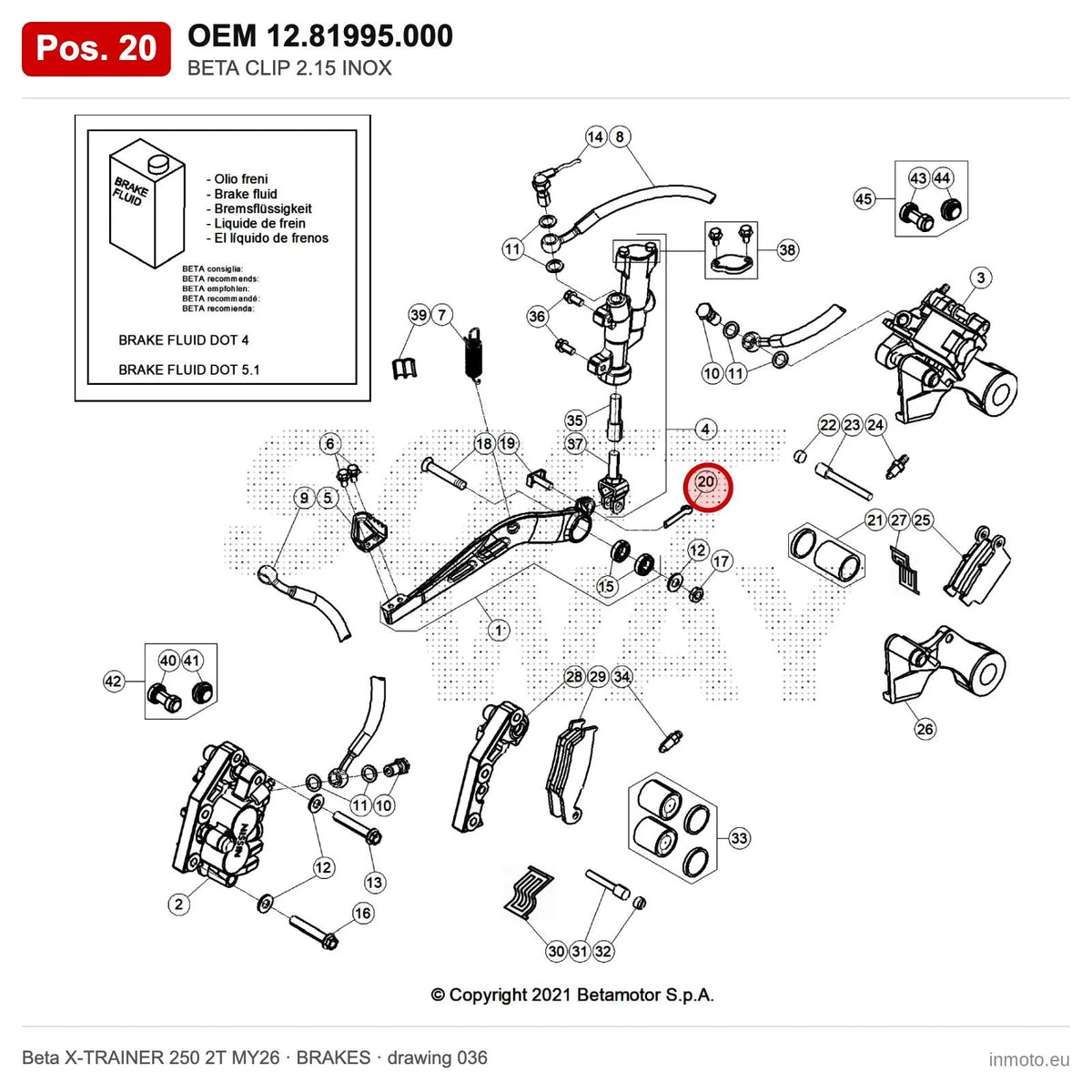 BETA CLIP 2.15 INOX – OEM 12.81995.000, position 20 on the Beta X-TRAINER 250 2T MY26 brakes drawing
